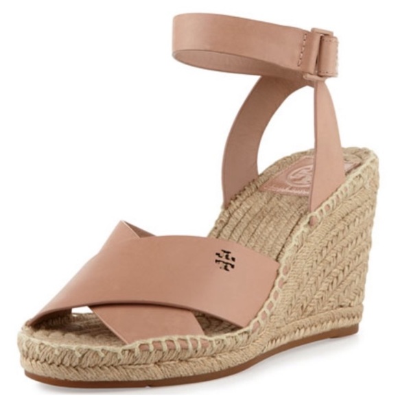 NWOT Tory Burch Bima Espadrille Wedge Sandals Nude Beige 7.5 - Picture 3 of 8